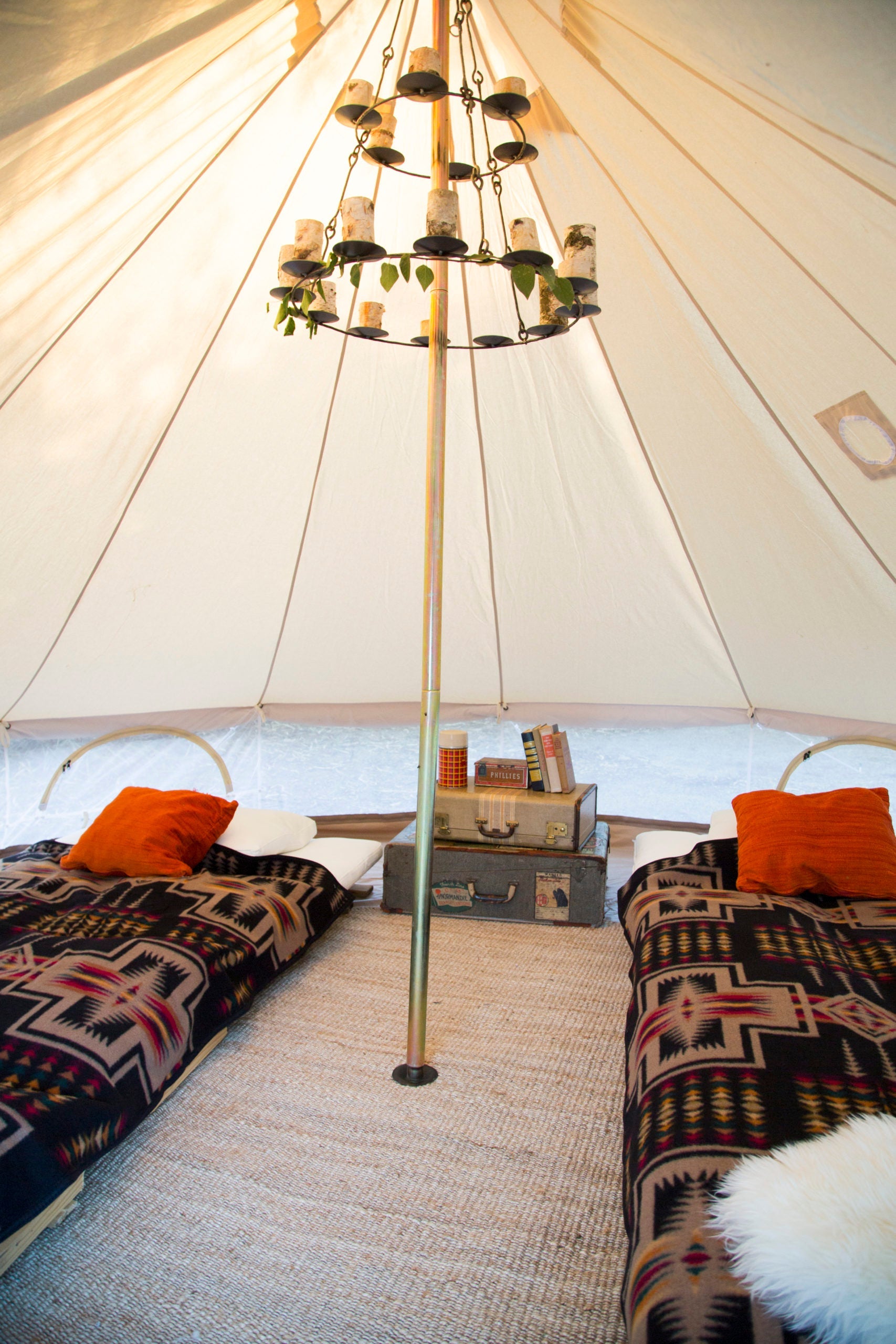stout + tent + bell + rug