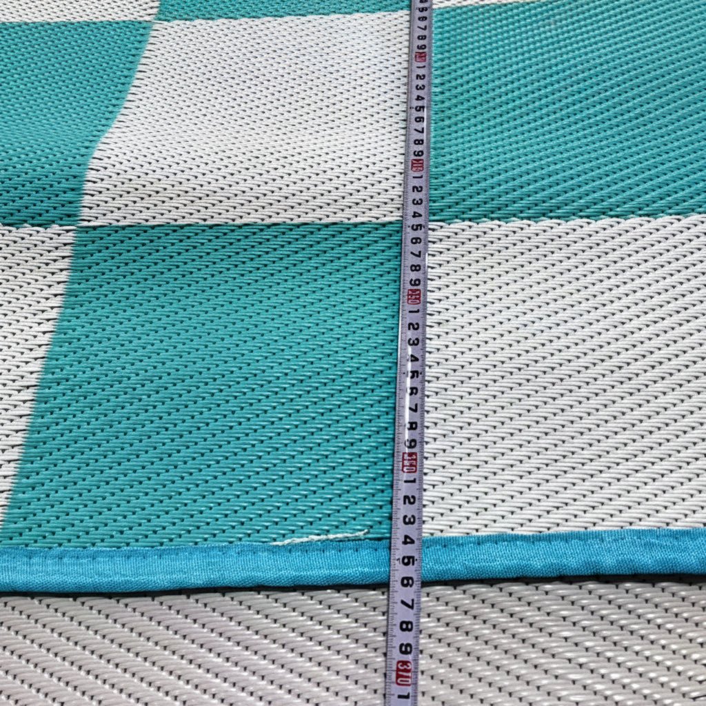 Aqua Blue & White Checkered Outdoor Rug image 1