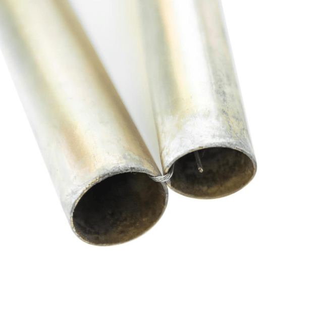 Two metal pole sections with a white background