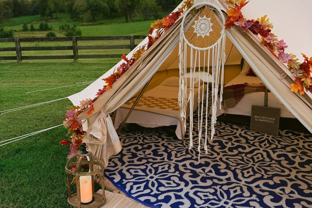 Outdoor Rug - Half Moon | Navy & White Geo-Floral - Stout Tent