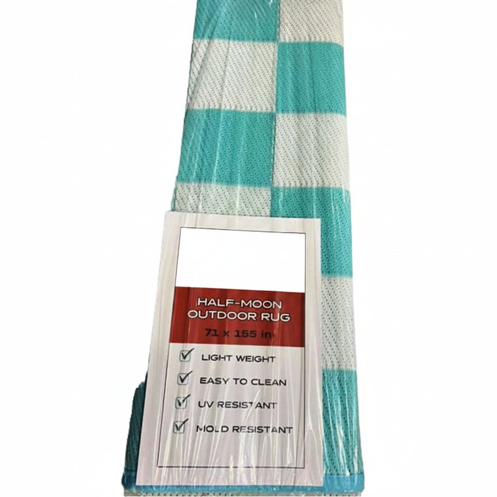 Aqua Blue & White Checkered Outdoor Rug image 3