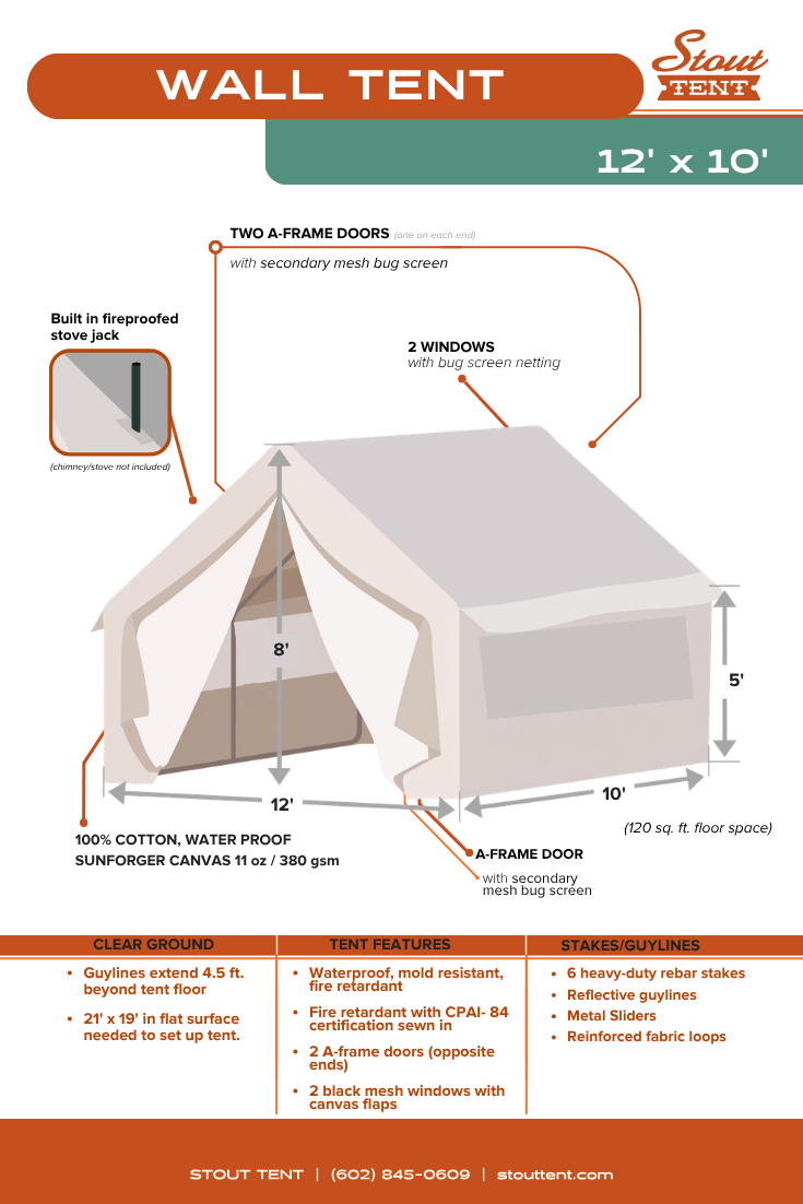 Wall Tent Canvas Covering - 12' x 10' - White (The Outer Layer of a Tent)