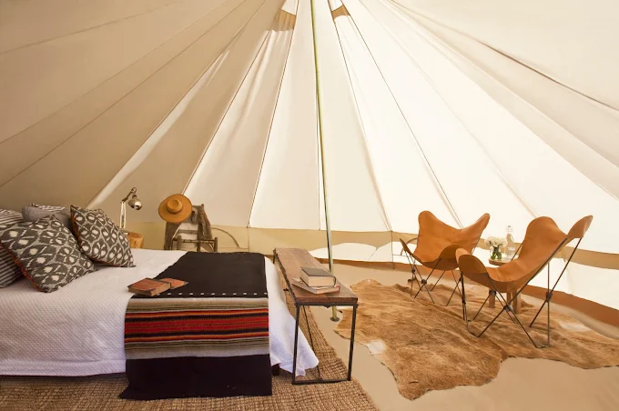 Large 20ft 6M Pro Stout Bell Tent used as a luxury backyard guest suite